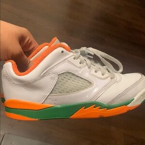 Air Jordan Shoe white orange and green. Boys size 3 with box